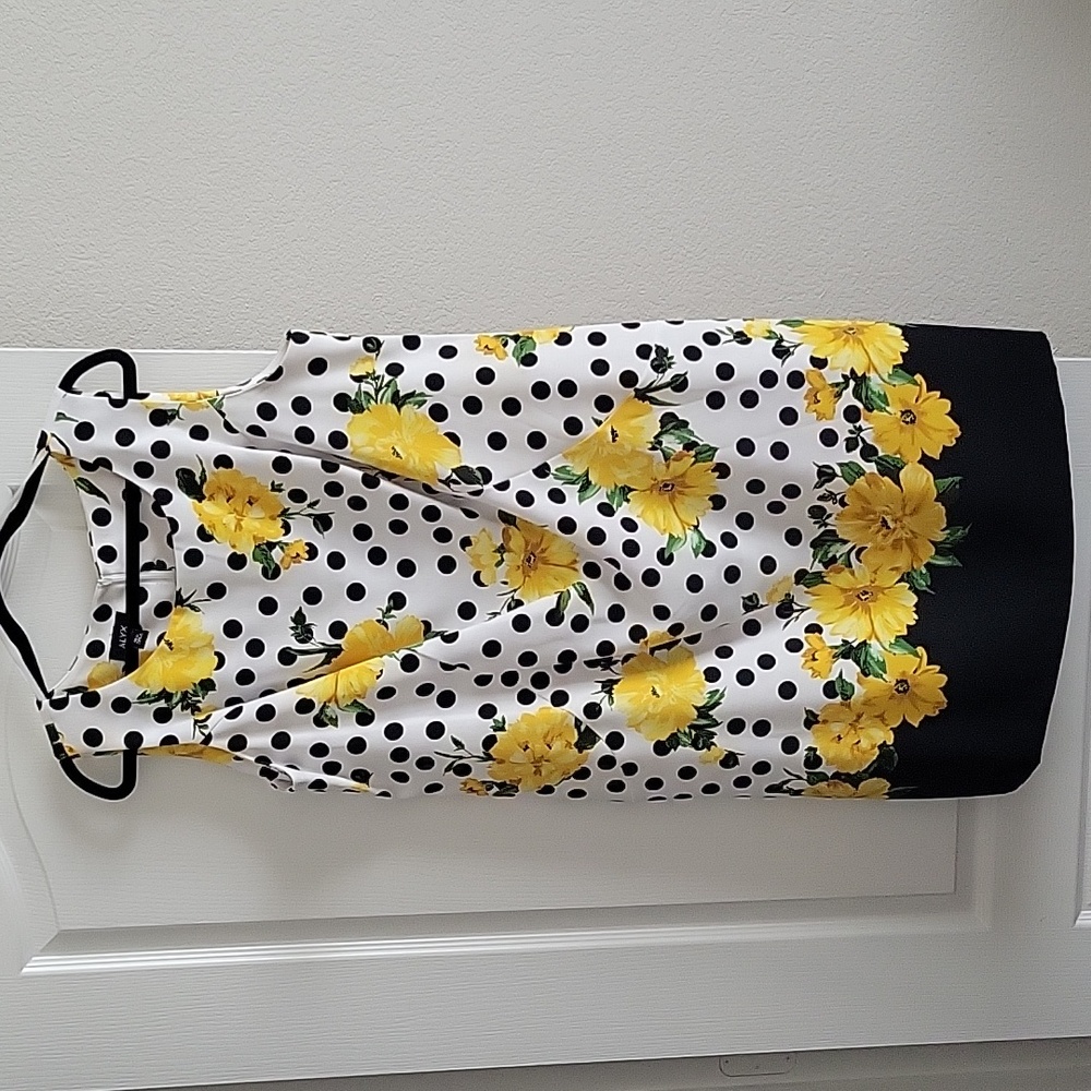 ALYX 16W White with Black Polka Dot Yellow Floral Knee-Length Spring Dress